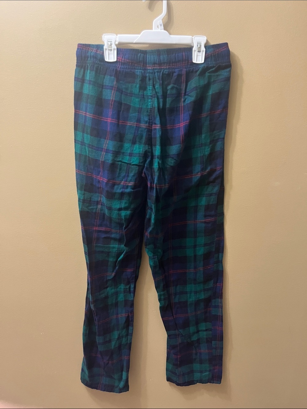 Men's Plaid Lounge Pajama Pants in Green & Navy with Drawstring Waist - Picture 3 of 3
